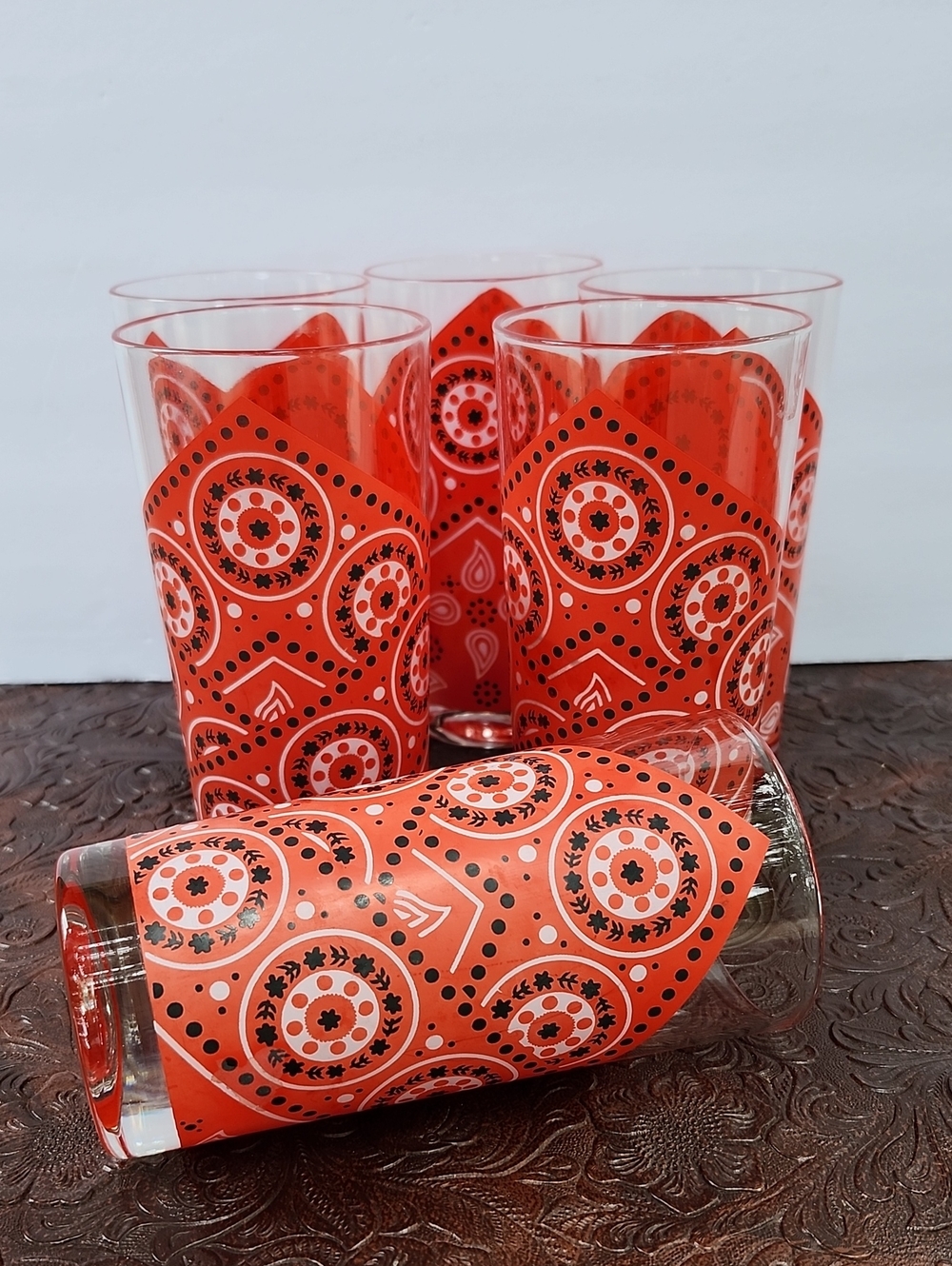 VINTAGE BANDANA PRINT SET OF 6 GLASS TUMBLERS - Picture 9 of 9